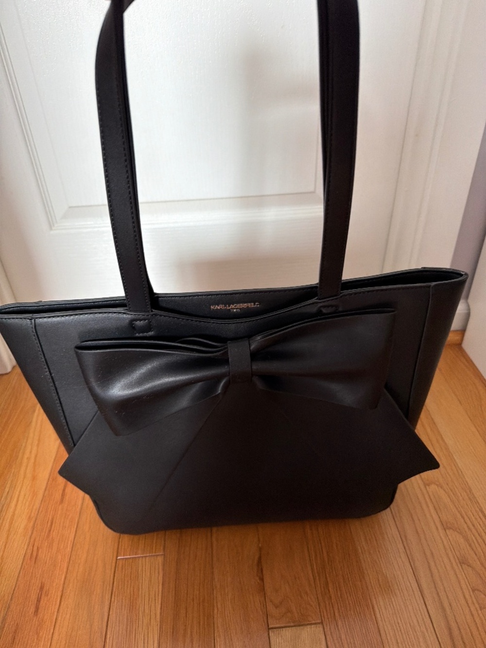 Karl Lagerfeld Black Tote Bag | Bow Detail | Structured Shoulder Bag
